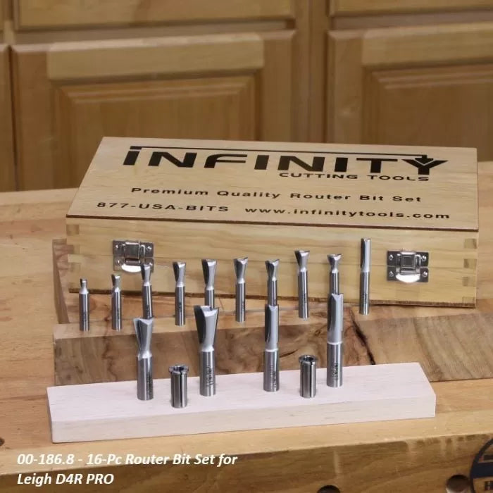Leigh D4R Pro Dovetail Jig + D24 Vacuum & Router Support Accessory With Infinity Tools 16 Pc. Router Bit Set
