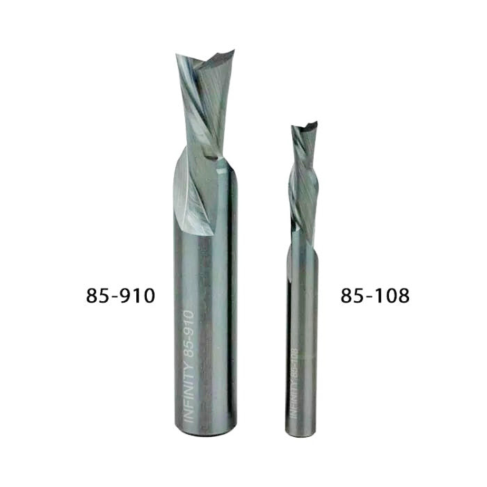 Juegos de brocas espirales de corte descendente de Infinity Tools para cortes de ranura en madera contrachapada