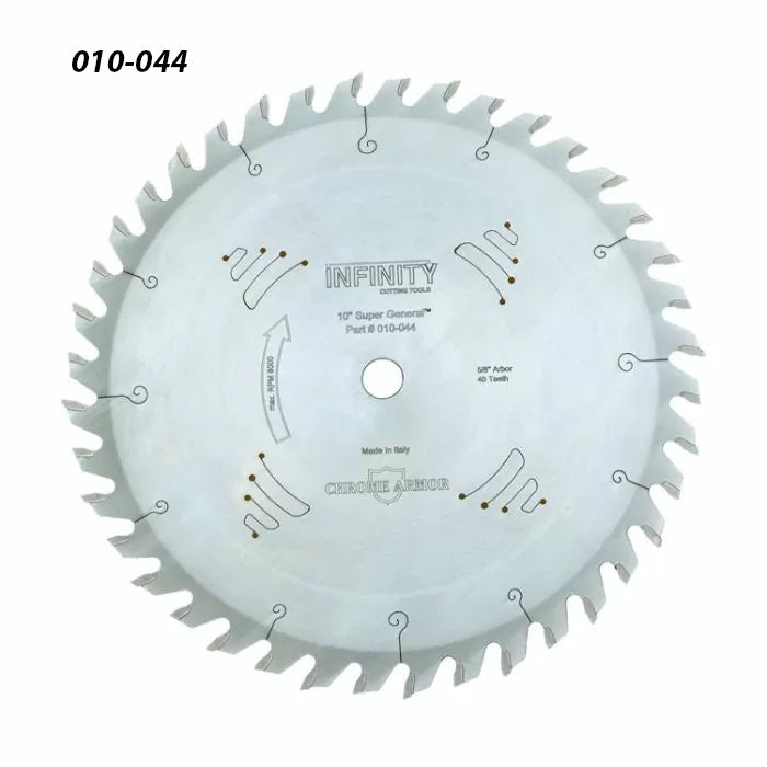 Hojas de sierra de mesa Super General de 10" x 40T de Infinity Tools, orificio de 5/8"