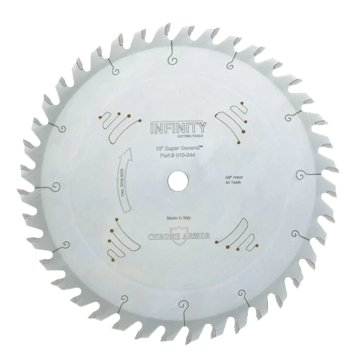 Paquete de 2 hojas de sierra Infinity de 8" con Dadonator y corte completo Super General, orificio de 5/8"