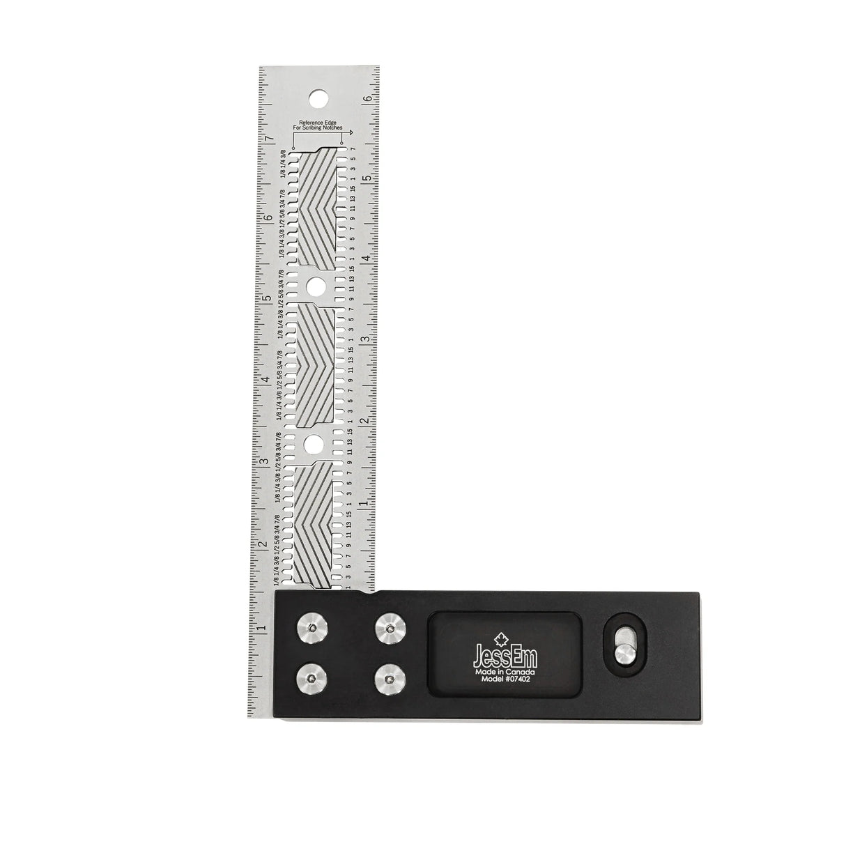 Precision woodworking square with metal ruler and black handle for accurate measuring