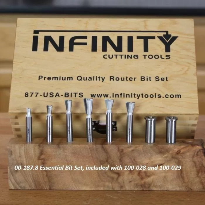 Leigh D4R Pro Dovetail Jig + D24 Vacuum & Router Support Accessory With Infinity Tools 8 Pc. Dovetail Router Bit Set & Quick Snap Dust Collection System