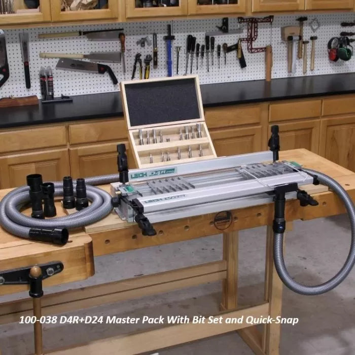 Leigh D4R Pro Dovetail Jig + D24 Vacuum & Router Support Accessory With Infinity Tools 8 Pc. Dovetail Router Bit Set & Quick Snap Dust Collection System