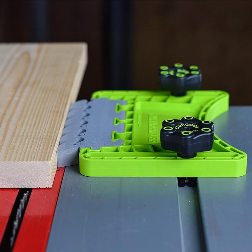 Table saw featherboard accessory guiding wood for precise woodworking cuts