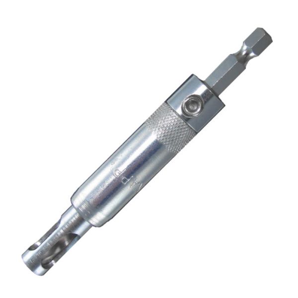 Self-centering drill bit for woodworking, close-up on white background