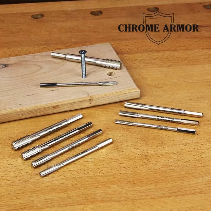 Juego de machos de roscar para madera de 9 piezas de Infinity Tools, incluye juegos en unidades métricas e imperiales