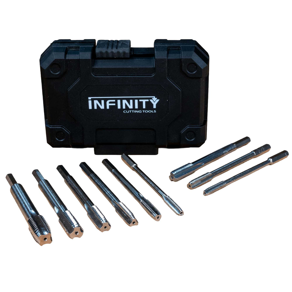 Juego de machos de roscar para madera de 9 piezas de Infinity Tools, incluye juegos en unidades métricas e imperiales
