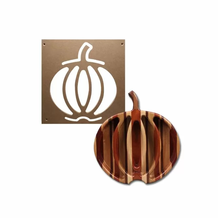 Pumpkin tray template and finished striped wood pumpkin serving tray for woodworking