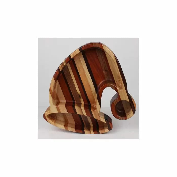 Striped wooden bandsaw box with curved shape and multiple storage compartments