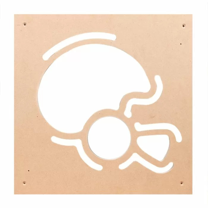 Wooden stencil for woodworking featuring a football helmet cutout design