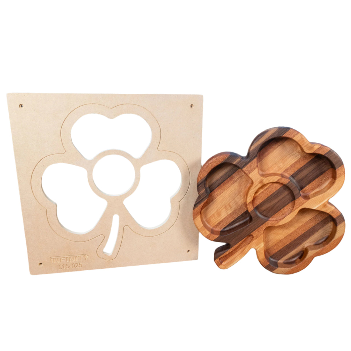 Shamrock woodworking tray and MDF routing template for DIY woodworking projects