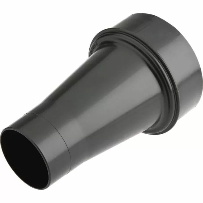 Black plastic dust collection hose adapter for woodworking power tools