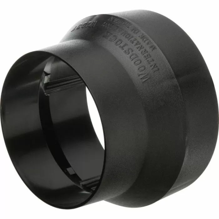 Black plastic dust collection hose adapter for woodworking shop vac systems