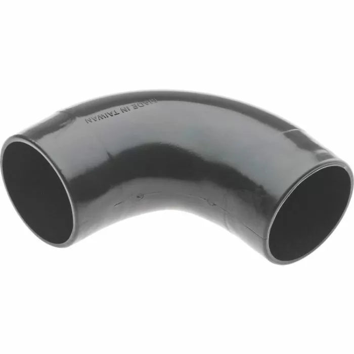 Black plastic dust collection hose elbow fitting for woodworking shop vacuum systems