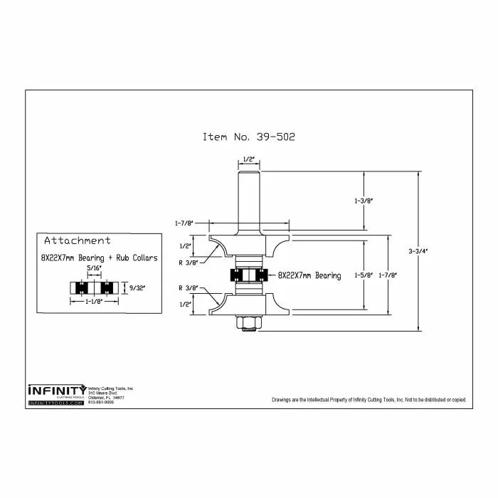 Infinity Tools 1/2" Shank Adjustable Double Roundover Router Bits