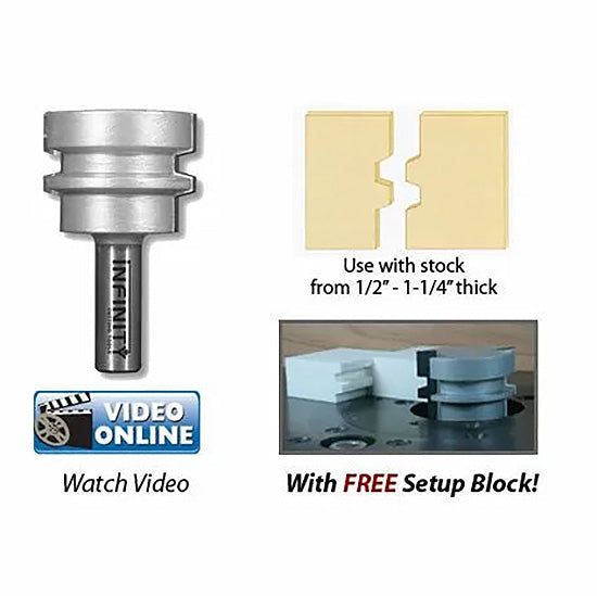 Broca enrutadora con unión encolada y vástago de 1/2" de Infinity Tools con bloque de instalación