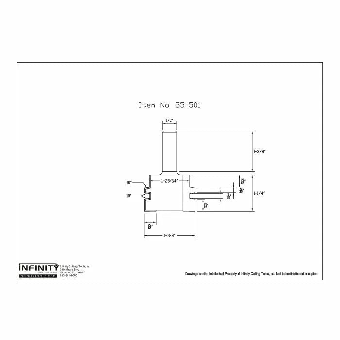 Broca enrutadora con unión encolada y vástago de 1/2" de Infinity Tools con bloque de instalación