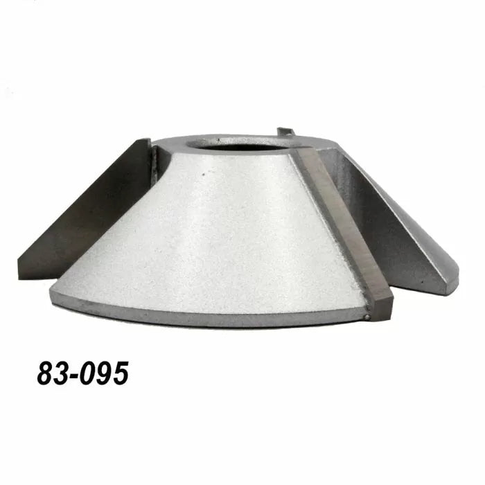 Industrial steel woodworking cutter head with angled blades, part number 83-095
