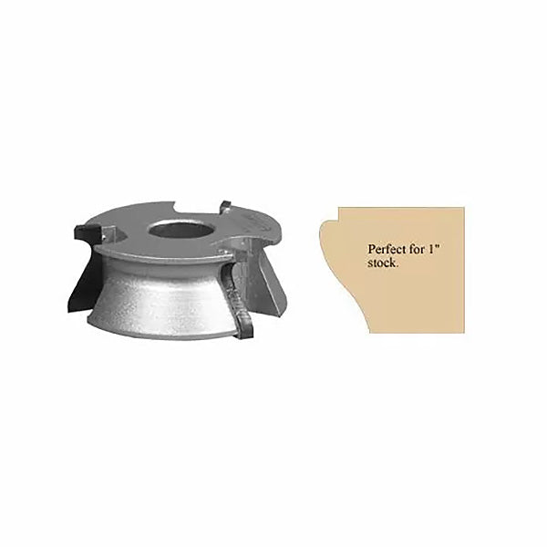 Woodworking shaper cutter for 1-inch stock with profile sample, ideal for precise edge forming.