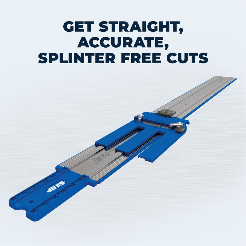 Blue and silver cutting guide with text on a light blue background