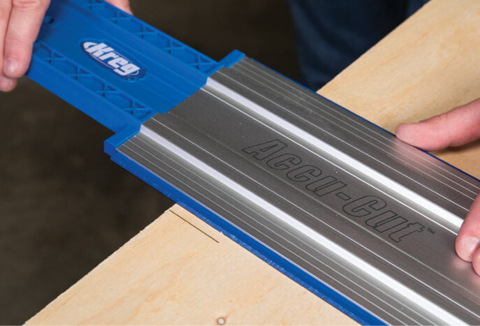 Kreg Accu-Cut cutting guide on a wooden surface