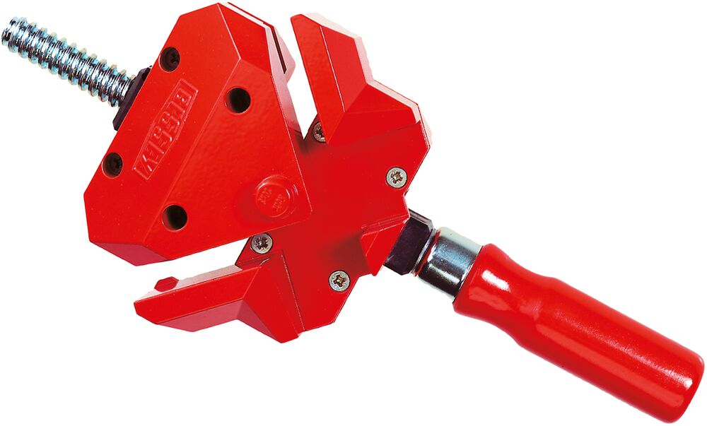Bessey corner clamp against white background.