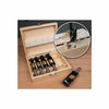 I need a plug cutter with a drill bit mounted in the shaft for drilling holes in small dowels. Can you help with this?