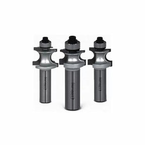 Set of three carbide woodworking router bits with ball bearings for precision cutting
