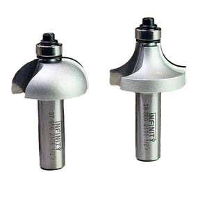 Two roundover router bits with ball bearing guides for woodworking projects