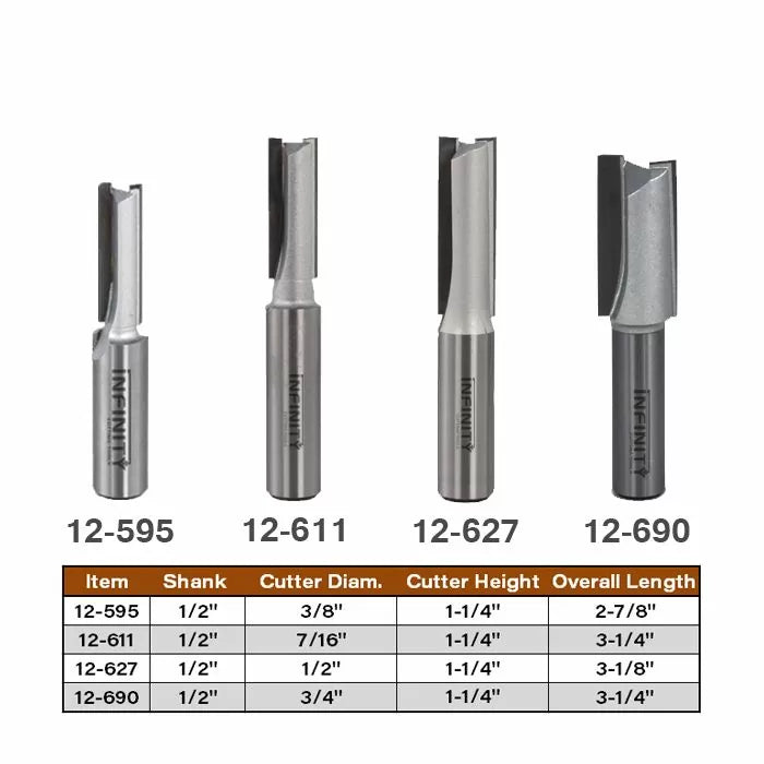 4-Pc. Extra Long Straight Router Bit Set