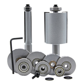Router bit set with bearings and hex key for woodworking precision cutting