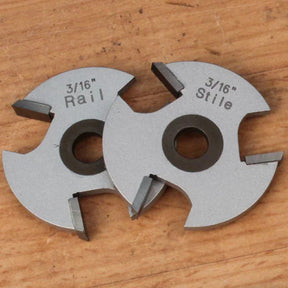 3/16 inch rail and stile router bit cutters for woodworking on a wooden surface