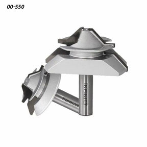 Router bit set with carbide-tipped cutting edges for woodworking joinery