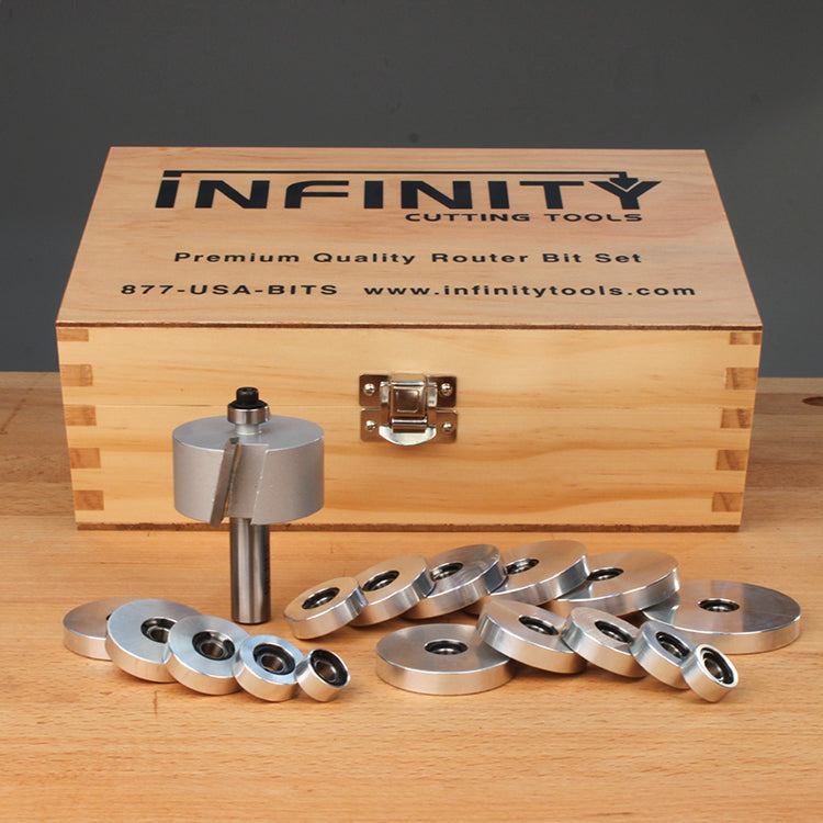 Infinity Tools 1/2" Shank 17-Pc. Mega-Rabbet Router Bit and Bearing Set w/ Custom Case