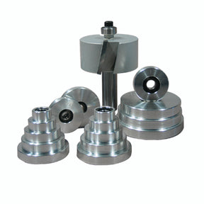 Set of aluminum router table inserts and spindle cutters for woodworking