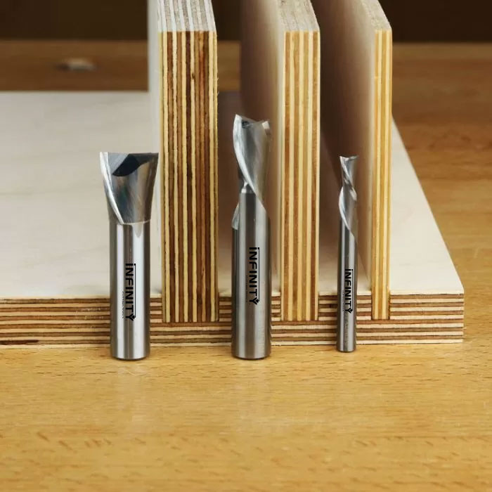 Infinity Tools Downcut Spiral Router Bit Sets For Plywood Dado Cuts