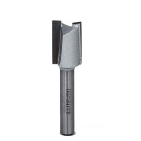 Carbide-tipped straight router bit for woodworking on white background