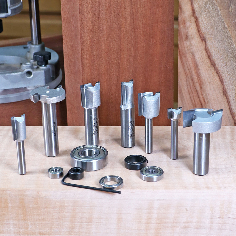 Infinity Tools 1/2" Shank Mortise & Tenon Router Bits w/ Bearing