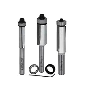 Carbide-tipped flush trim router bits set with bearings and hex key for woodworking