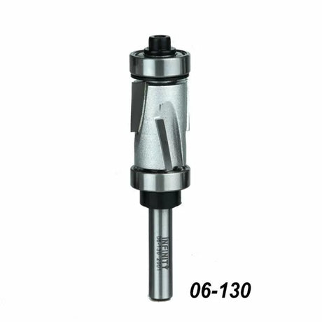 Double bearing flush trim router bit for woodworking, model 06-130, on white background.