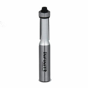 Carbide flush trim router bit with bearing for woodworking, silver finish, upright