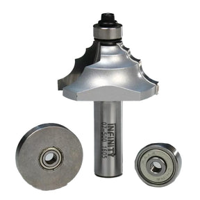 Decorative crown molding router bit set with two bearings for woodworking projects