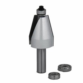 Chamfer router bit with two replacement bearings for woodworking precision cuts