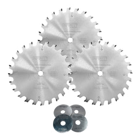 Set of circular saw blades on a white background