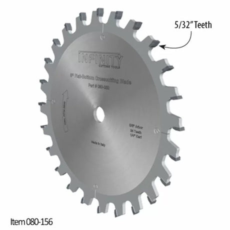 8-inch flat-bottom crosscutting saw blade with 5/32-inch teeth and silver finish