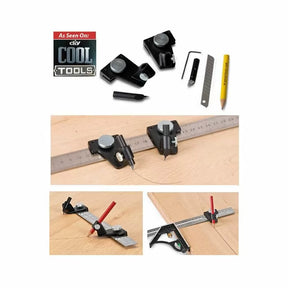 Precision woodworking marking gauge and guide set with ruler used for accurate layout