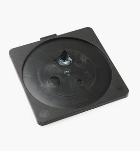 Black plastic turntable swivel base for woodworking jigs and router table accessories