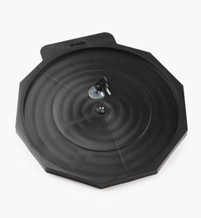 Black plastic turntable work support with center metal fastener for woodworking