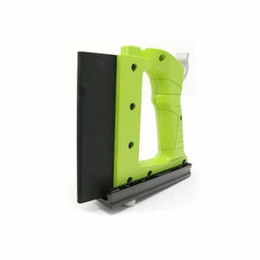 Green woodworking square push block with ergonomic handle for table saw safety and control