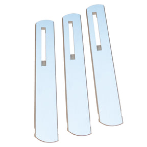 Three metal riving knife refill blades for table saw safety, isolated on white background